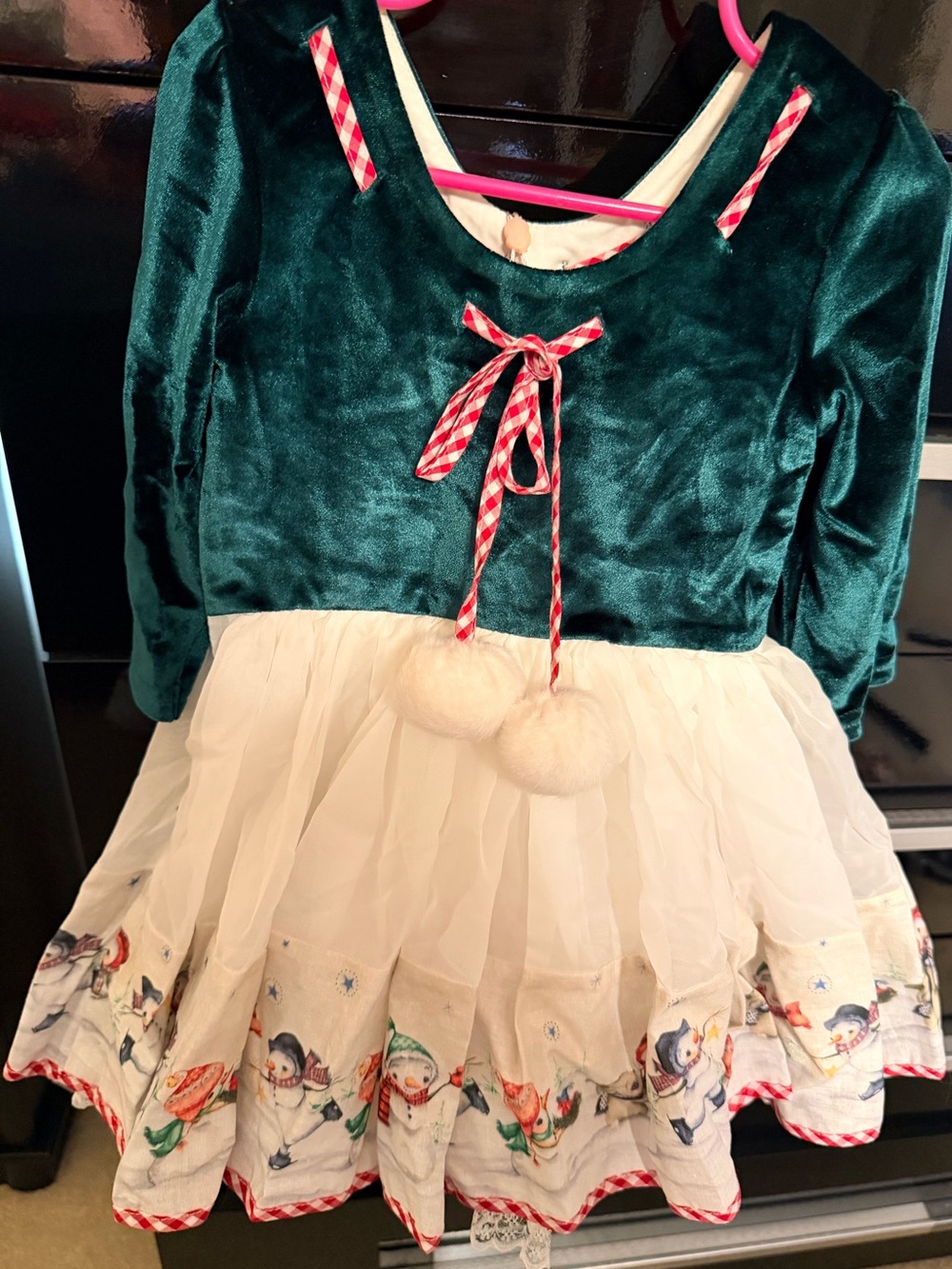 Dollcake Emerald Green Velvet and Cream Holiday Dress with Pom-Poms NWT